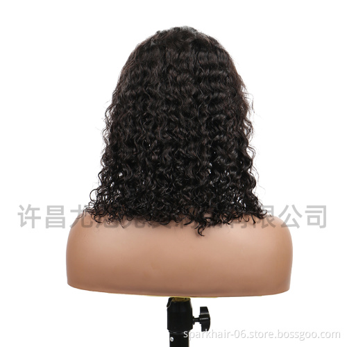 Real hair bob headgear 1B water wave bob foreign trade new product 4x4 front lace curly hair wave